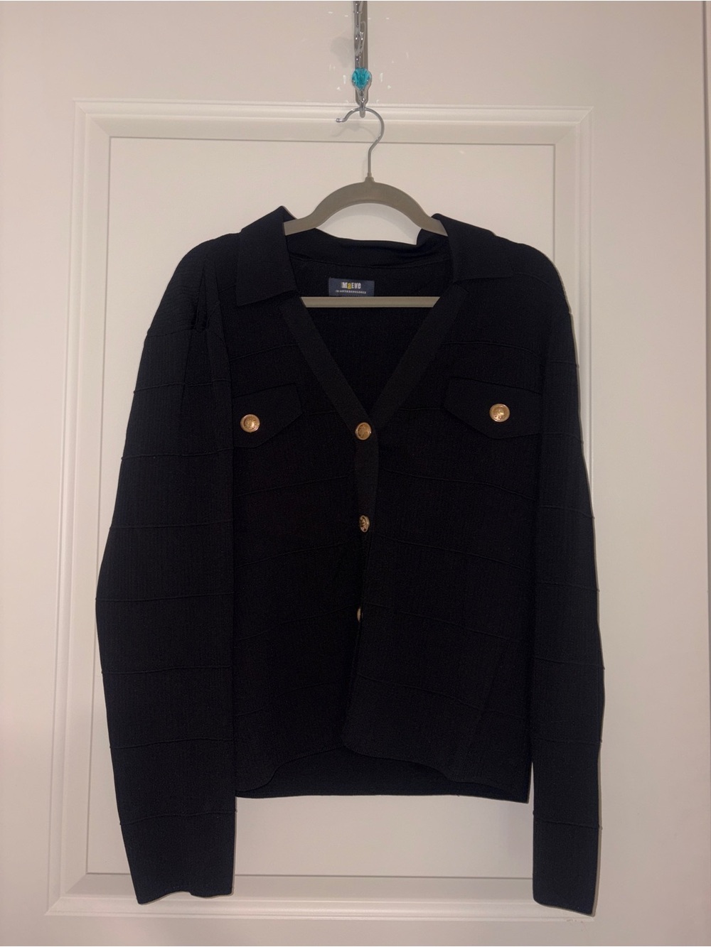 Anthropologie Black Collared Button-Front Cardigan with Gold Buttons